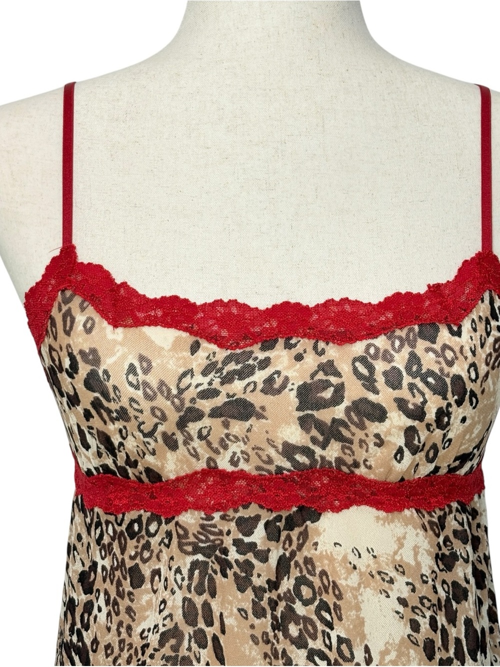 Cabernet Y2K Leopard Mesh Babydoll Top S Red Lace Whimsigoth Indie Sleaze Vampi - Picture 3 of 13